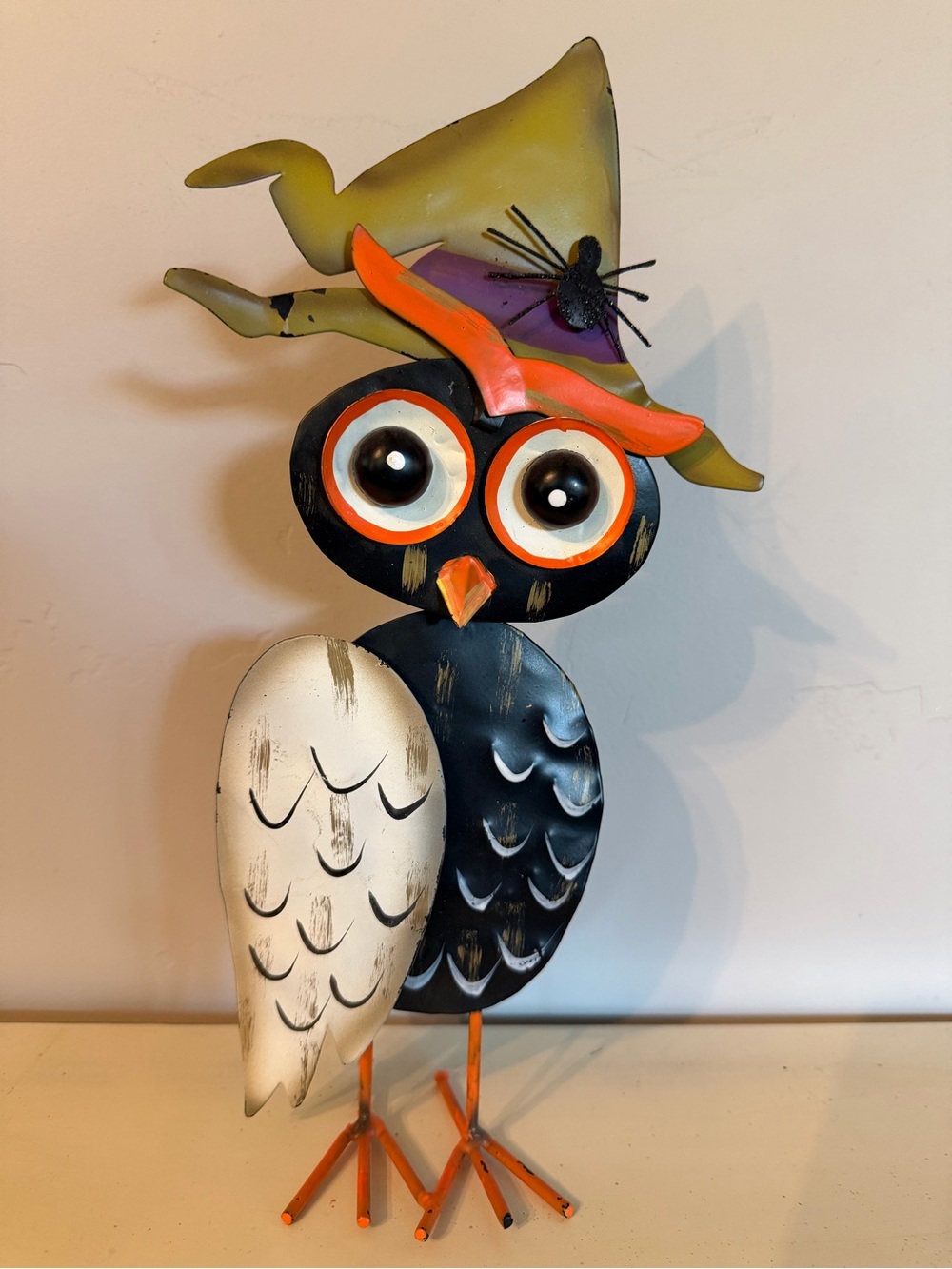 Halloween Whimsical Black & White Owl Decor with Orange Accents - Halloween Hat